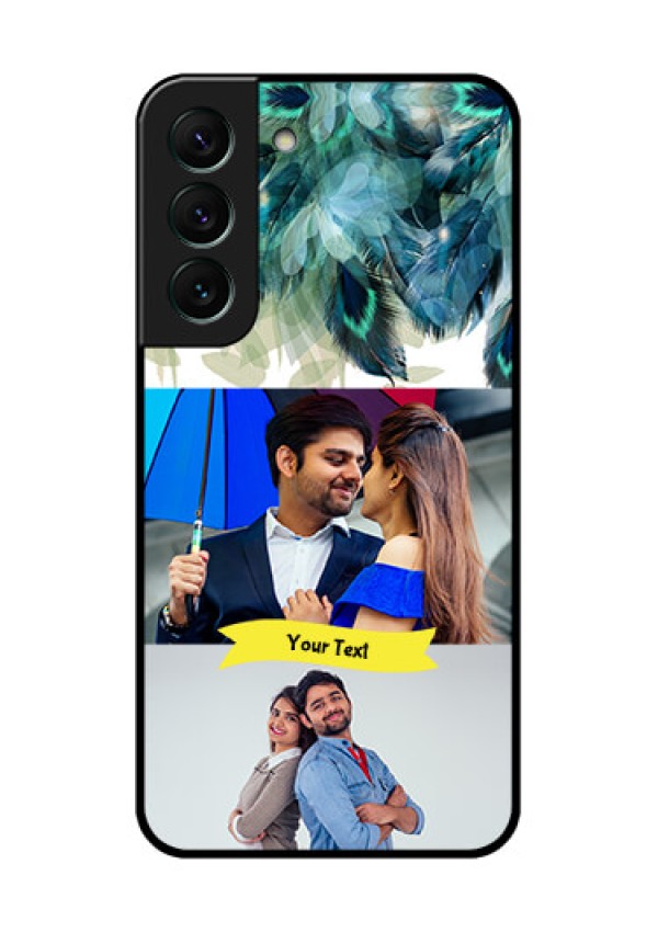 Galaxy S22 5G Personalized Glass Phone Case - Image with Boho Peacock Feather Design