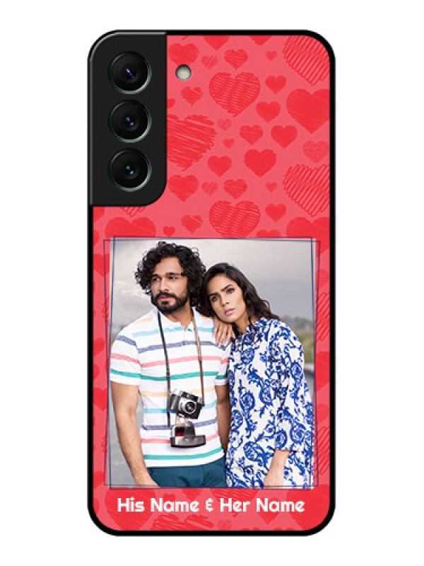Custom Galaxy S22 5G Photo Printing on Glass Case - with Red Heart Symbols Design