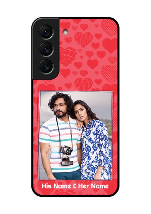 Galaxy S22 5G Photo Printing on Glass Case - with Red Heart Symbols Design