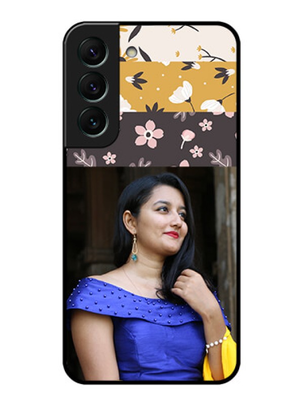 Custom Galaxy S22 5G Custom Glass Phone Case - Stylish Floral Design