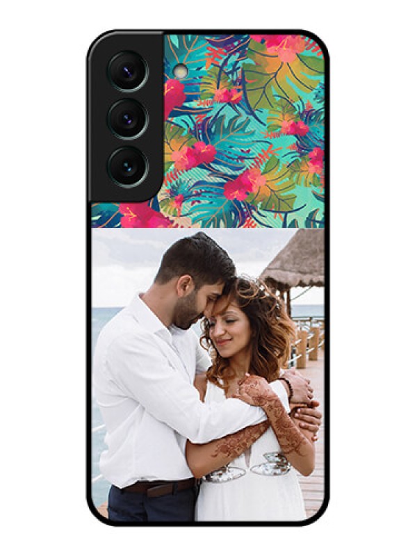 Custom Galaxy S22 5G Photo Printing on Glass Case - Watercolor Floral Design