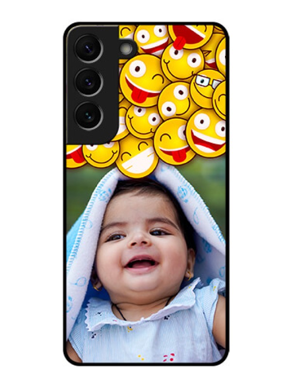 Custom Galaxy S22 5G Custom Glass Mobile Case - with Smiley Emoji Design
