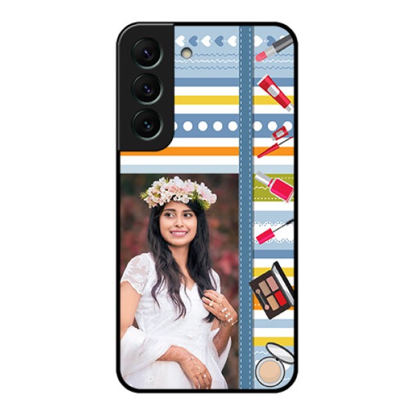 Galaxy S22 5G Personalized Glass Phone Case - Makeup Icons Design