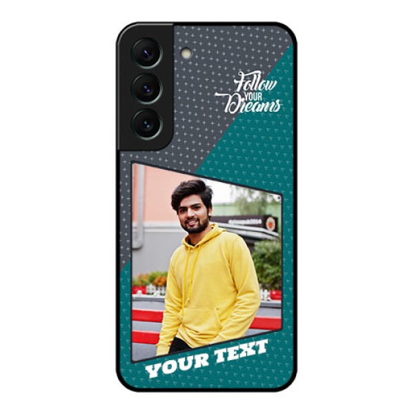 Galaxy S22 5G Personalized Glass Phone Case - Background Pattern Design with Quote Galaxy S22 5G Personalized Glass Phone Case - Background Pattern Design with Quote