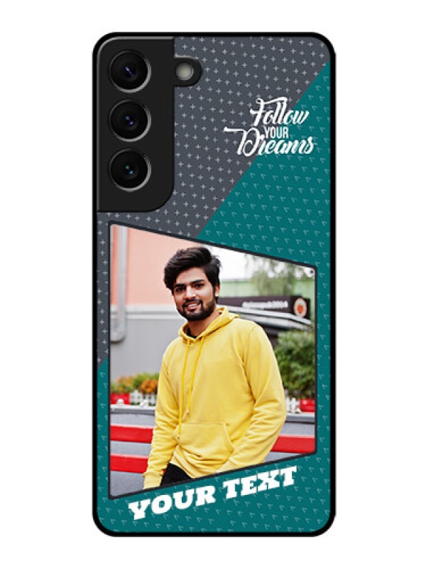 Custom Galaxy S22 5G Personalized Glass Phone Case - Background Pattern Design with Quote