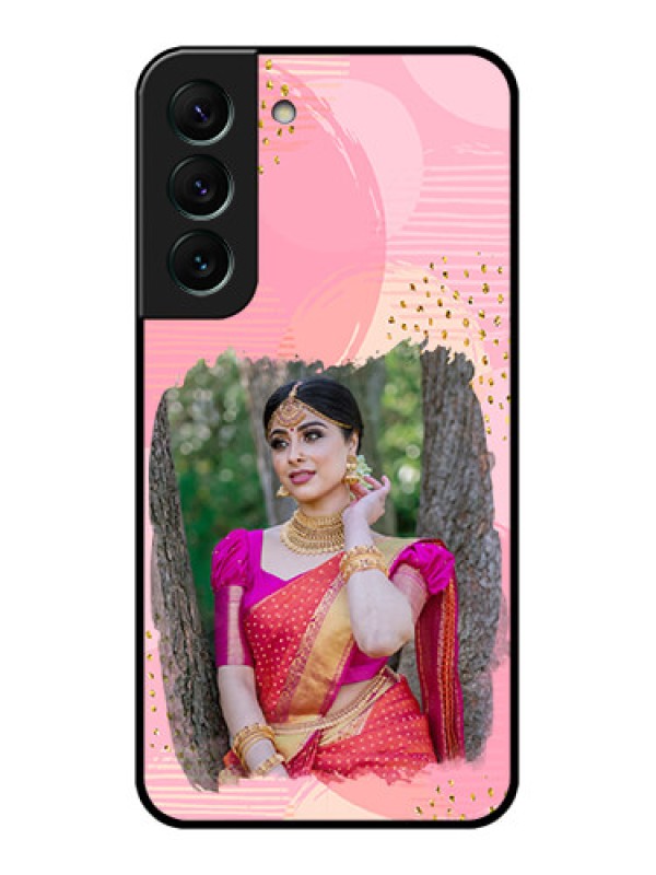 Custom Galaxy S22 5G Personalized Glass Phone Case - Gold Glitter Splash Design