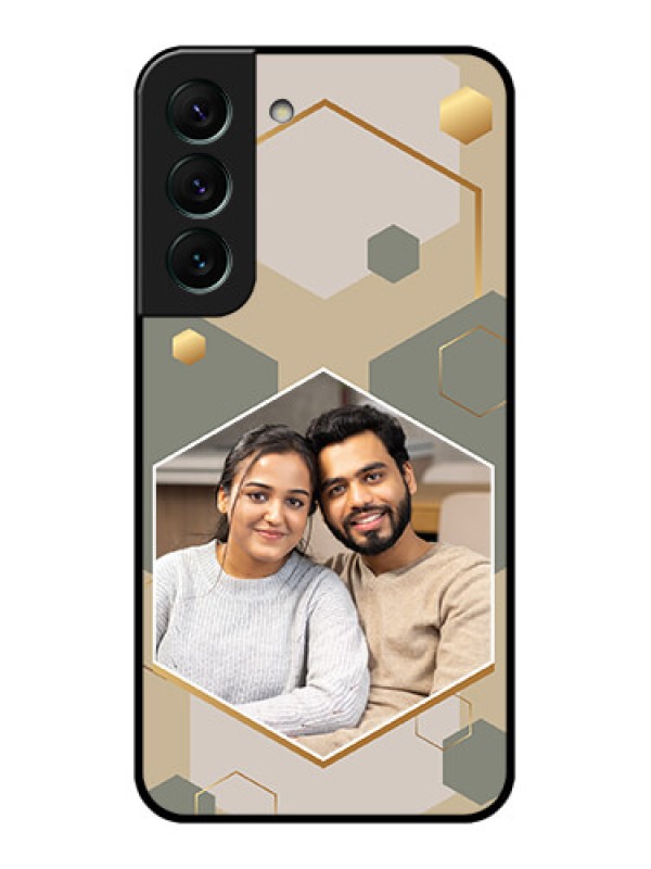 Custom Galaxy S22 5G Photo Printing on Glass Case - Stylish Hexagon Pattern Design