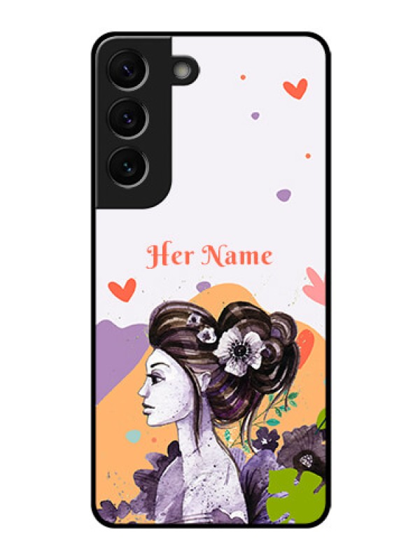 Custom Galaxy S22 5G Personalized Glass Phone Case - Woman And Nature Design