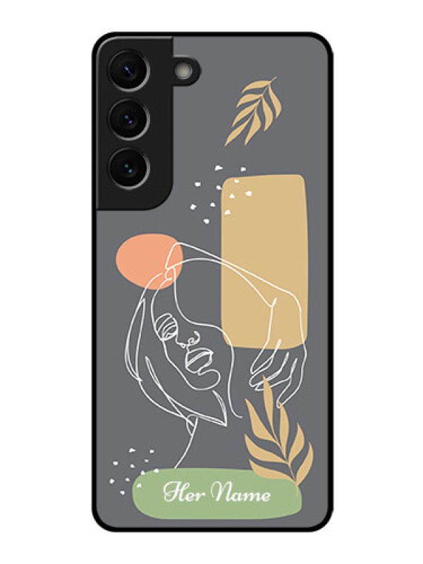Custom Galaxy S22 5G Custom Glass Phone Case - Gazing Woman line art Design