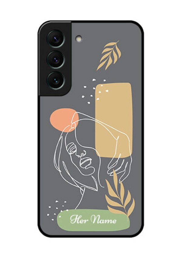 Galaxy S22 5G Custom Glass Phone Case - Gazing Woman line art Design
