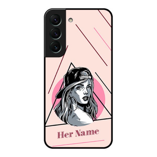 Galaxy S22 5G Personalized Glass Phone Case - Rockstar Girl Design Galaxy S22 5G Personalized Glass Phone Case - Rockstar Girl Design