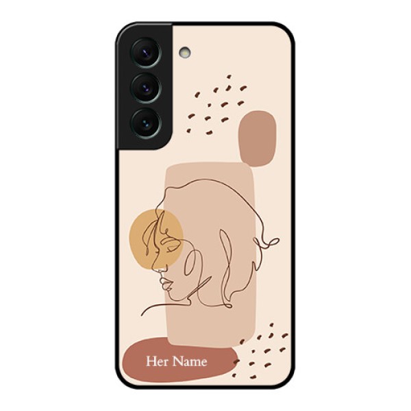Galaxy S22 5G Photo Printing on Glass Case - Calm Woman line art Design Galaxy S22 5G Photo Printing on Glass Case - Calm Woman line art Design