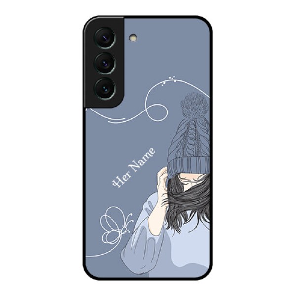 Galaxy S22 5G Custom Glass Mobile Case - Girl in winter outfit Design Galaxy S22 5G Custom Glass Mobile Case - Girl in winter outfit Design
