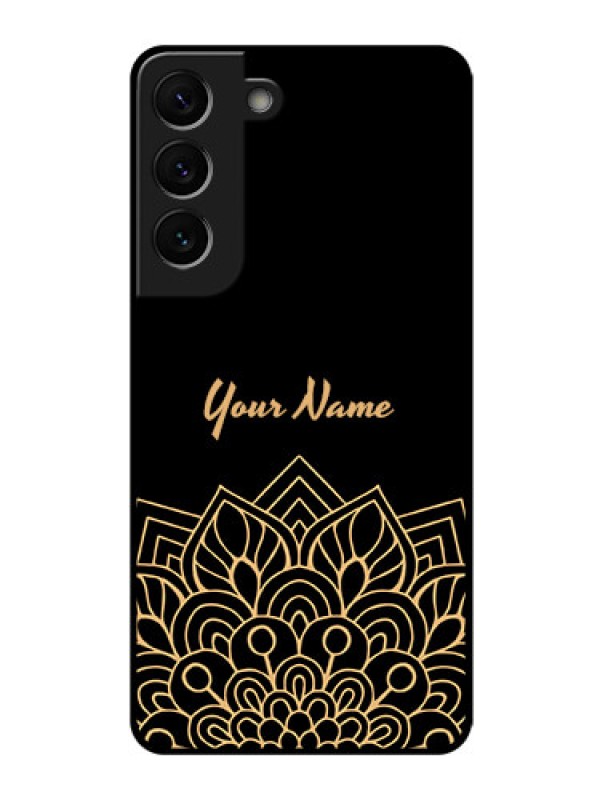 Custom Galaxy S22 5G Custom Glass Phone Case - Golden mandala Design