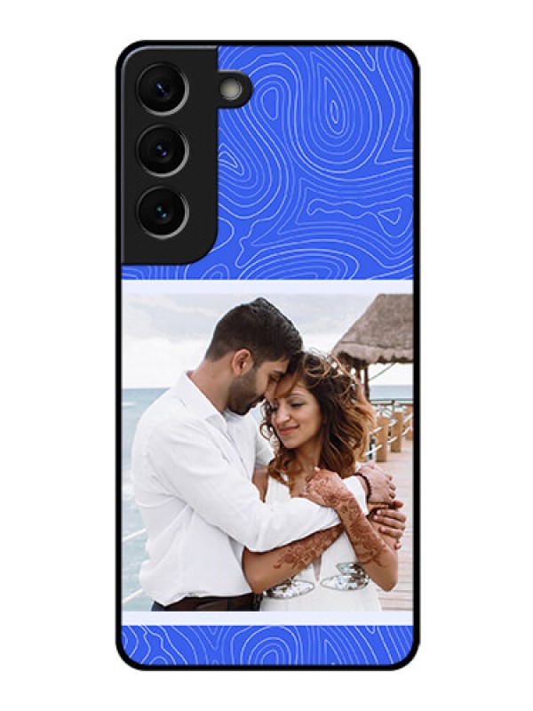 Custom Galaxy S22 5G Custom Glass Mobile Case - Curved line art with blue and white Design