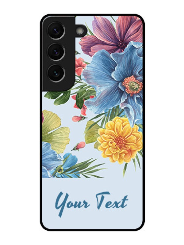 Custom Galaxy S22 5G Custom Glass Mobile Case - Stunning Watercolored Flowers Painting Design