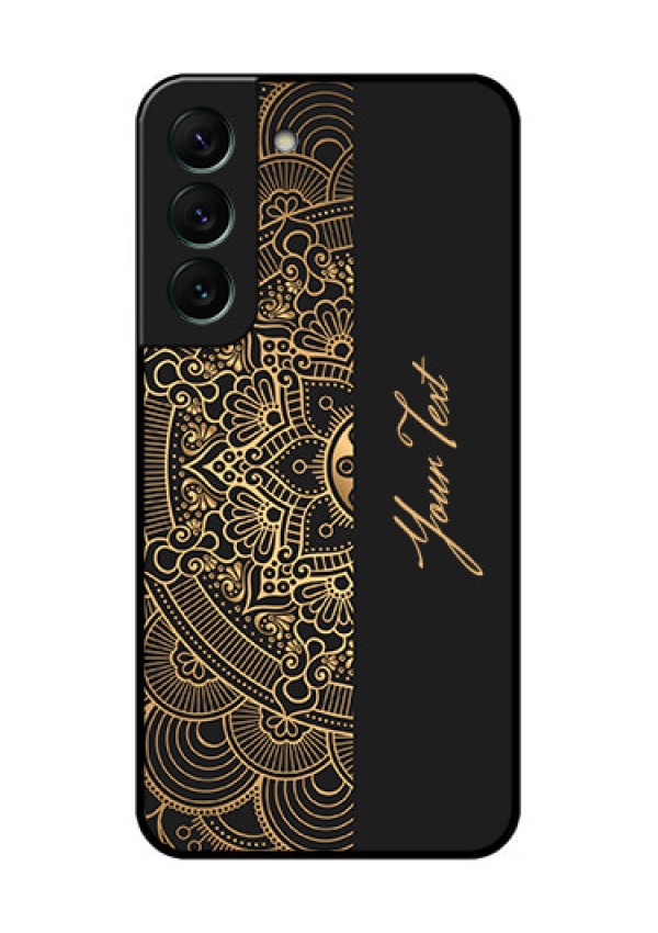 Galaxy S22 5G Photo Printing on Glass Case - Mandala art with custom text Design
