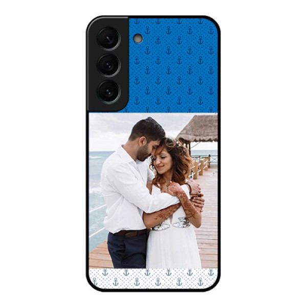 Galaxy S22 Plus 5G Photo Printing on Glass Case - Blue Anchors Design