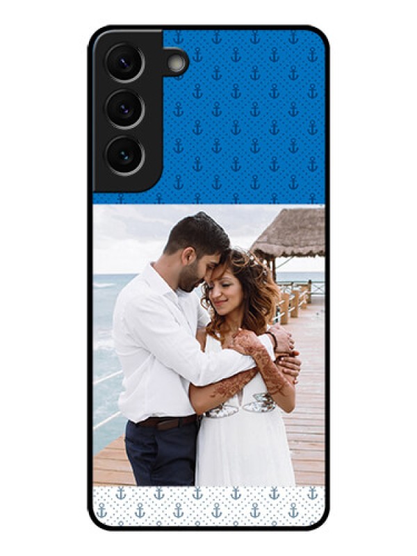 Custom Galaxy S22 Plus 5G Photo Printing on Glass Case - Blue Anchors Design