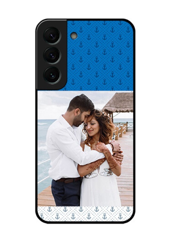 Galaxy S22 Plus 5G Photo Printing on Glass Case - Blue Anchors Design