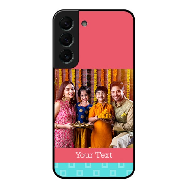 Galaxy S22 Plus 5G Personalized Glass Phone Case - Peach & Blue Color Design Galaxy S22 Plus 5G Personalized Glass Phone Case - Peach & Blue Color Design