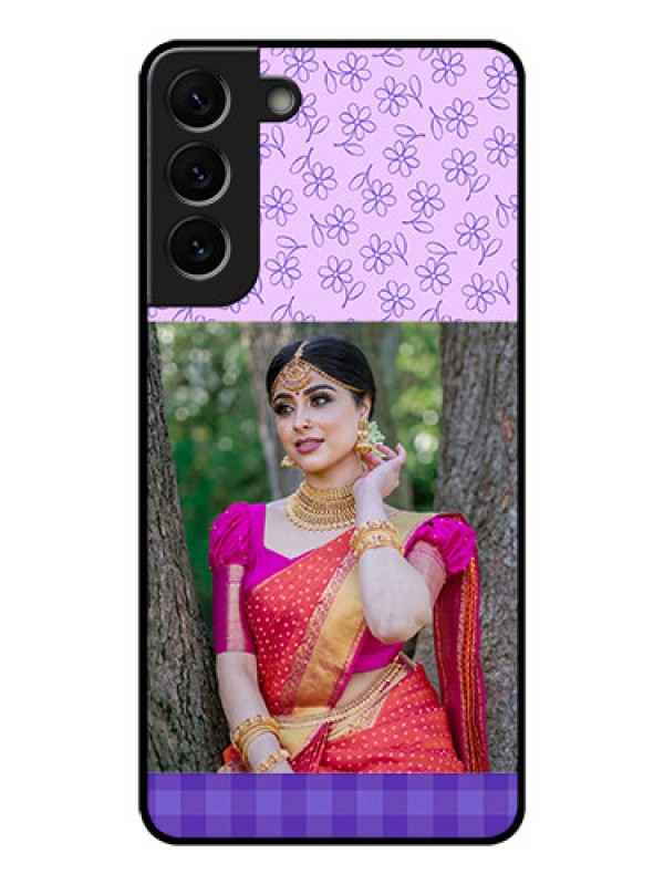 Custom Galaxy S22 Plus 5G Custom Glass Phone Case - Purple Floral Design