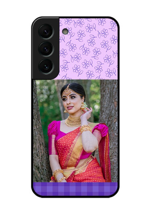 Galaxy S22 Plus 5G Custom Glass Phone Case - Purple Floral Design
