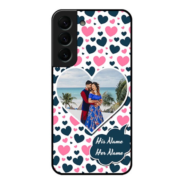 Galaxy S22 Plus 5G Custom Glass Phone Case - Pink & Blue Heart Design