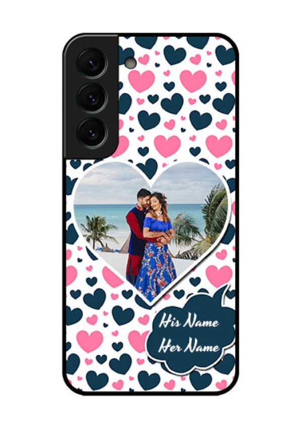 Galaxy S22 Plus 5G Custom Glass Phone Case - Pink & Blue Heart Design