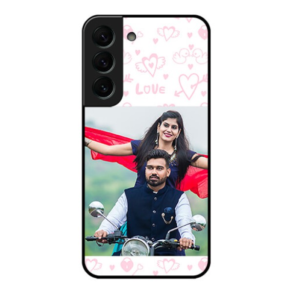 Galaxy S22 Plus 5G Custom Glass Mobile Case - Pink Flying Heart Design Galaxy S22 Plus 5G Custom Glass Mobile Case - Pink Flying Heart Design