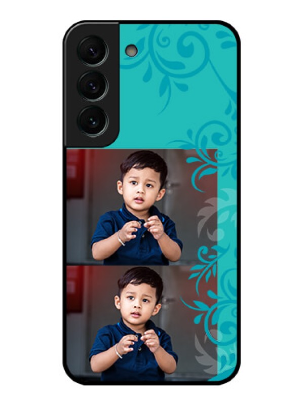 Custom Galaxy S22 Plus 5G Personalized Glass Phone Case - with Photo and Green Floral Design