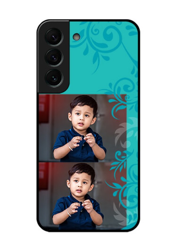 Galaxy S22 Plus 5G Personalized Glass Phone Case - with Photo and Green Floral Design