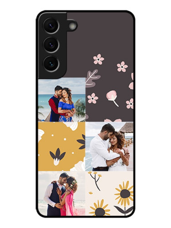 Custom Galaxy S22 Plus 5G Photo Printing on Glass Case - 3 Images with Floral Design