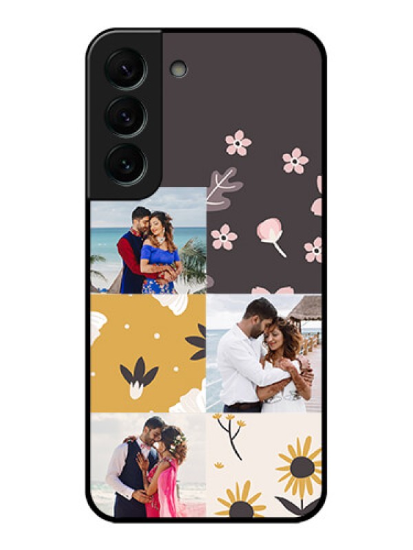 Custom Galaxy S22 Plus 5G Photo Printing on Glass Case - 3 Images with Floral Design