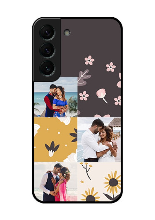Galaxy S22 Plus 5G Photo Printing on Glass Case - 3 Images with Floral Design