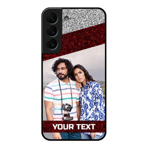 Galaxy S22 Plus 5G Personalized Glass Phone Case - Image Holder with Glitter Strip Design Galaxy S22 Plus 5G Personalized Glass Phone Case - Image Holder with Glitter Strip Design