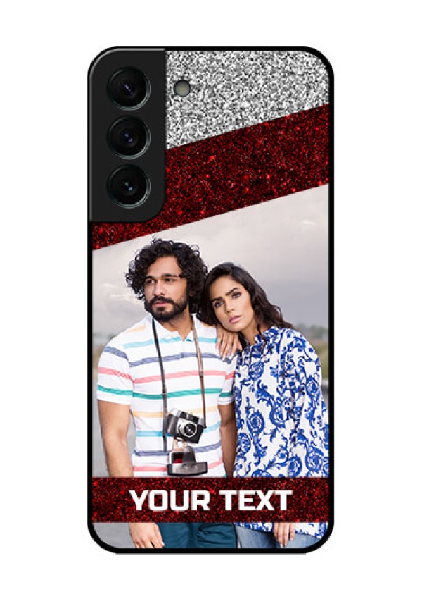 Galaxy S22 Plus 5G Personalized Glass Phone Case - Image Holder with Glitter Strip Design