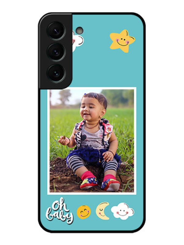 Custom Galaxy S22 Plus 5G Personalized Glass Phone Case - Smiley Kids Stars Design