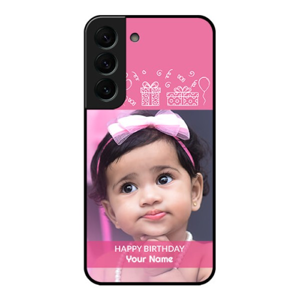 Galaxy S22 Plus 5G Photo Printing on Glass Case - with Birthday Line Art Design Galaxy S22 Plus 5G Photo Printing on Glass Case - with Birthday Line Art Design