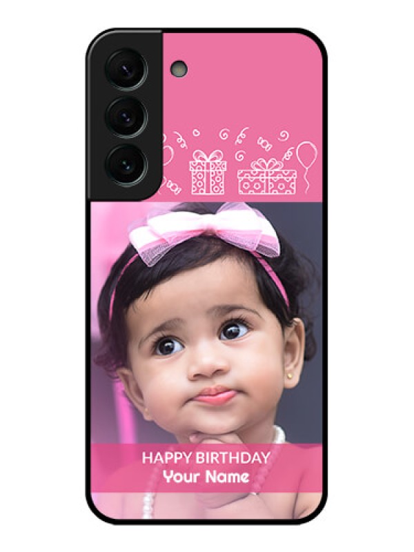 Custom Galaxy S22 Plus 5G Photo Printing on Glass Case - with Birthday Line Art Design