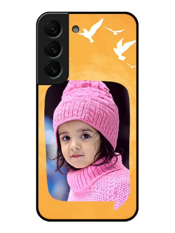 Custom Galaxy S22 Plus 5G Personalized Glass Phone Case - Water Color Design with Bird Icons