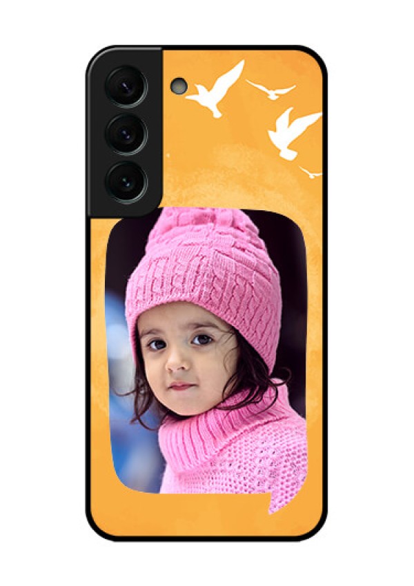 Galaxy S22 Plus 5G Personalized Glass Phone Case - Water Color Design with Bird Icons