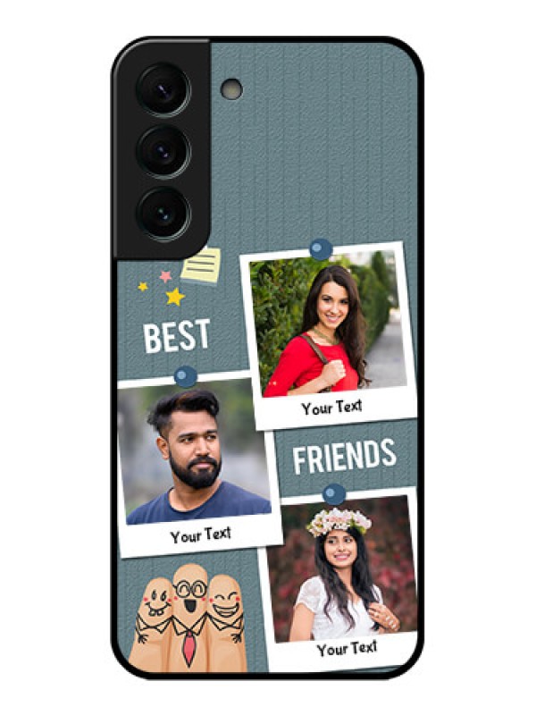 Custom Galaxy S22 Plus 5G Personalized Glass Phone Case - Sticky Frames and Friendship Design