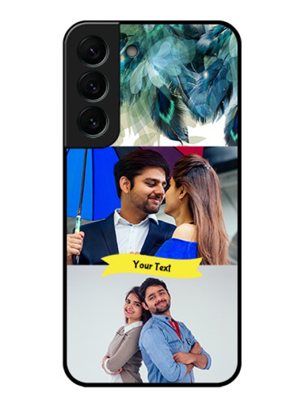 Custom Galaxy S22 Plus 5G Personalized Glass Phone Case - Image with Boho Peacock Feather Design