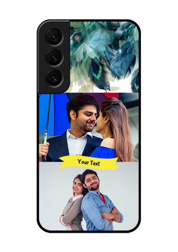 Galaxy S22 Plus 5G Personalized Glass Phone Case - Image with Boho Peacock Feather Design