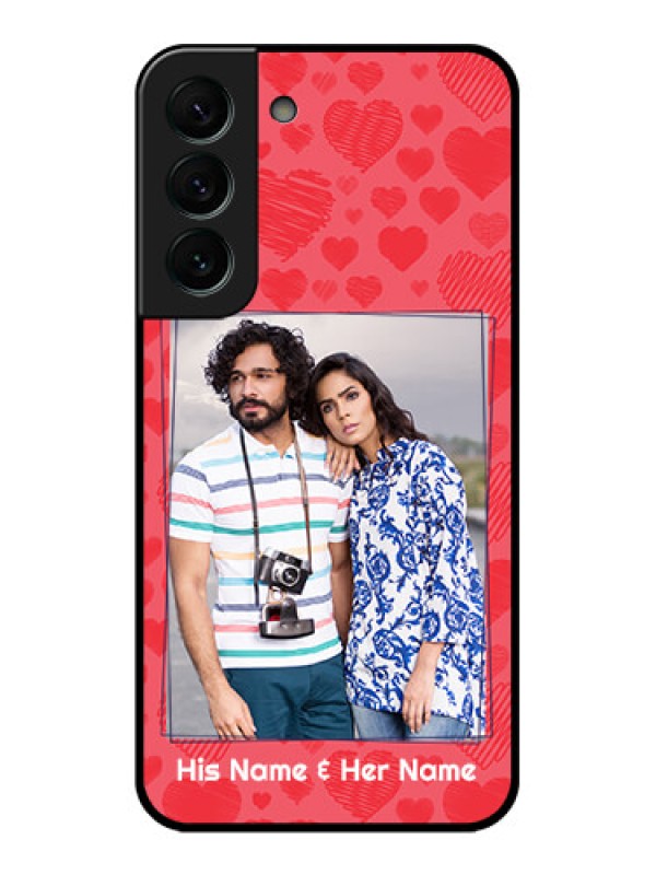 Custom Galaxy S22 Plus 5G Photo Printing on Glass Case - with Red Heart Symbols Design