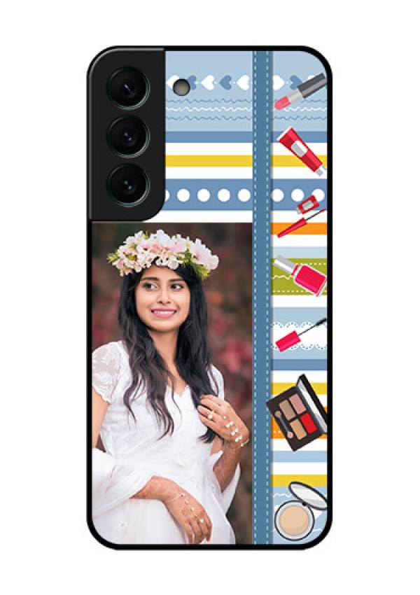 Galaxy S22 Plus 5G Personalized Glass Phone Case - Makeup Icons Design