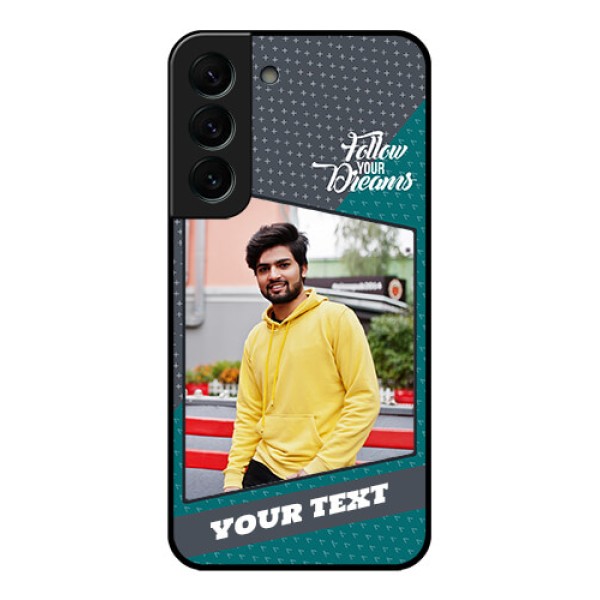 Galaxy S22 Plus 5G Personalized Glass Phone Case - Background Pattern Design with Quote Galaxy S22 Plus 5G Personalized Glass Phone Case - Background Pattern Design with Quote