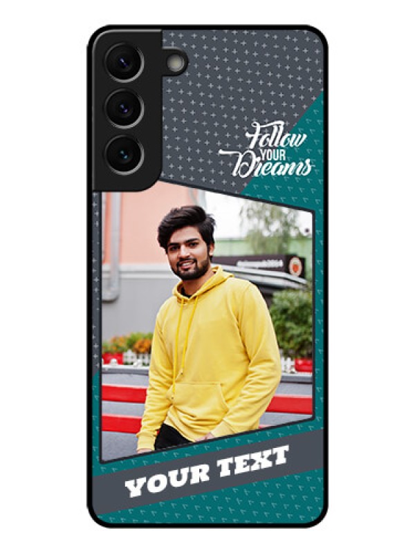 Custom Galaxy S22 Plus 5G Personalized Glass Phone Case - Background Pattern Design with Quote