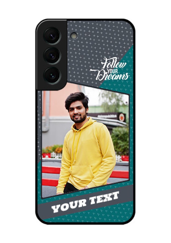 Galaxy S22 Plus 5G Personalized Glass Phone Case - Background Pattern Design with Quote
